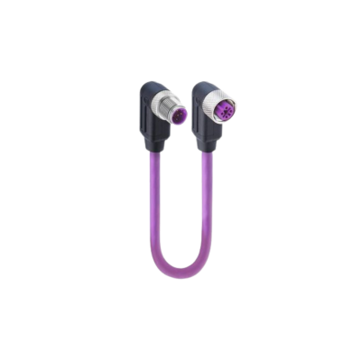 M12 B-code mannelijk naar vrouwelijk dubbel haaks PUR violet PROFIBUS